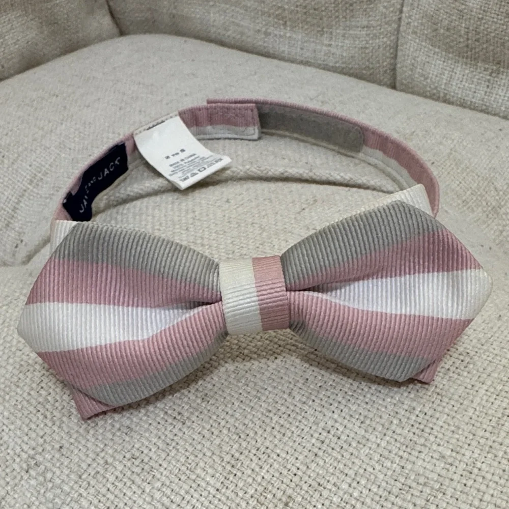 Janie and Jack Pink and Gray Striped Bow Tie